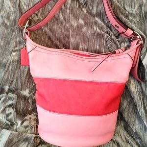 Coach Rugby Stripe Duffel Bucket Tote